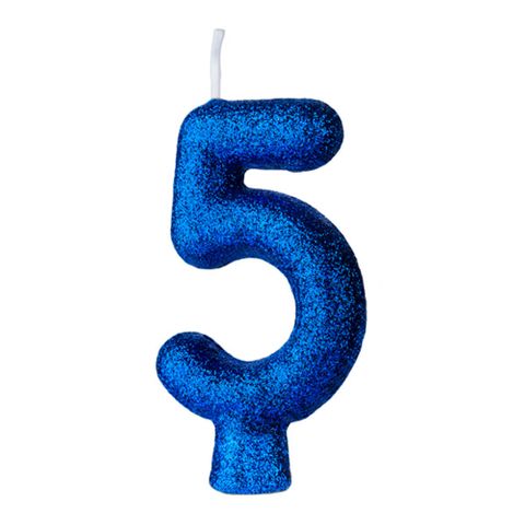 Vela de Aniversário Cintilante Azul Nº 5 - Regina