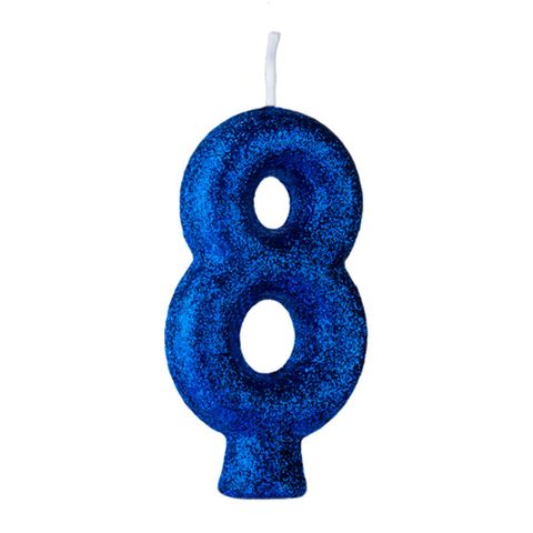 Vela de Aniversário Cintilante Azul Nº 8 - Regina