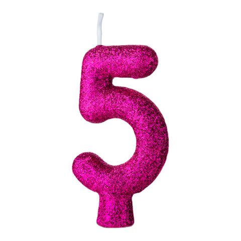 Vela de Aniversário Cintilante Pink Nº 5 - Regina