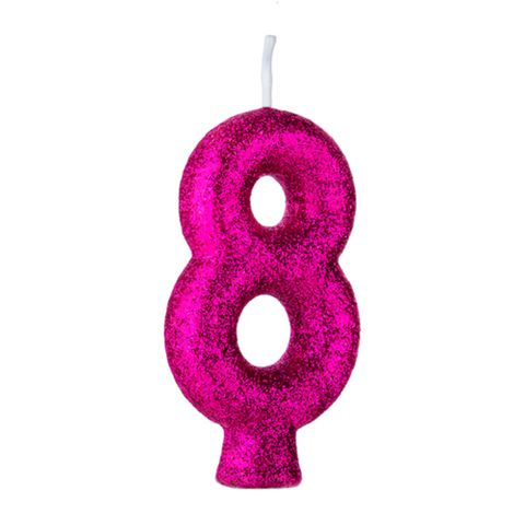 Vela de Aniversário Cintilante Pink Nº 8 - Regina