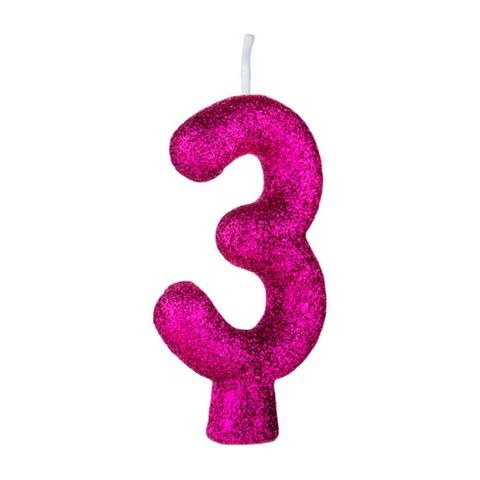 Vela de Aniversário Cintilante Pink Nº 3 - Regina