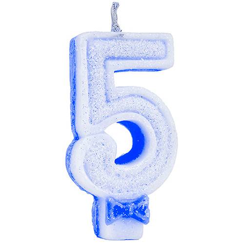 Vela Regina Festas Super Gliter Azul Número 5 com 1 Unidade