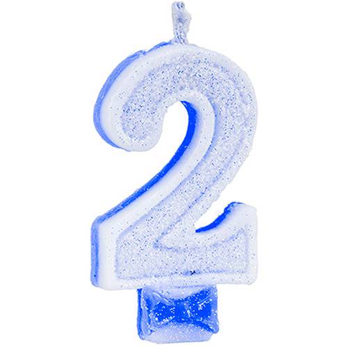 Vela Regina Festas Super Gliter Azul Número 2 com 1 Unidade