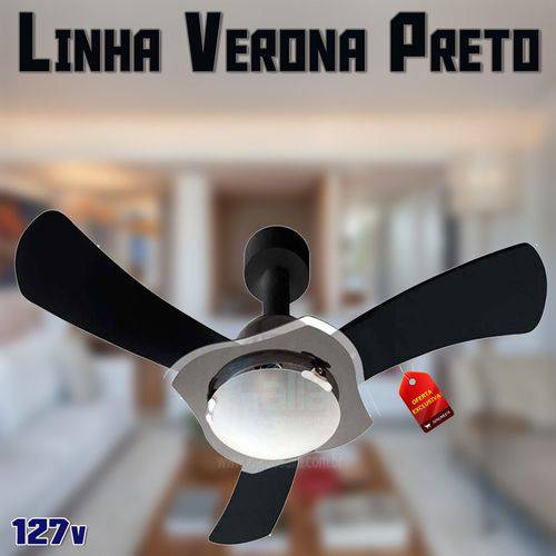 Ventilador de Teto Delta Verona Preto com 3 Pás Laqueadas 127v