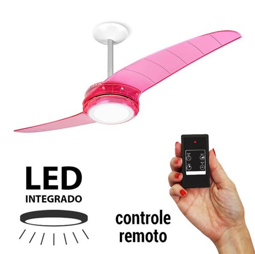 Ventilador de Teto Spirit 203 Rosa Neon LED Controle Remoto
