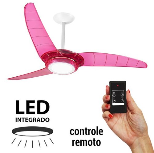 Ventilador de Teto Spirit 303 Rosa Neon LED Controle Remoto