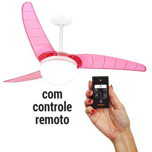 Ventilador de Teto Spirit 302 Rosa Neon Lustre Globo com Controle Remoto Cr01 - 127v