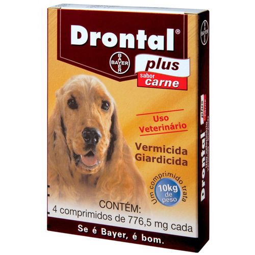 Vermífugo Bayer Drontal Plus para Cães Até 10kg Sabor Carne - 4 Comprimidos Até 10kg