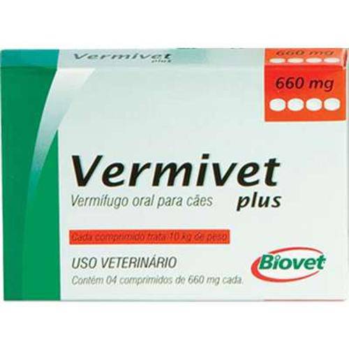 Vermífugo Biovet Vermivet Plus 660mg para Cães - 4 Comprimidos