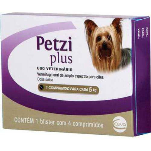 Vermifugo Ceva Petzi Plus 400 Mg para Cães Até 5 Kg - 4 Comprimidos