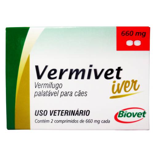 Vermífugo Palatável para Cães Vermivet Iver 660 Mg 2 Comprimidos - Biovet