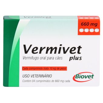 Vermífugo Vermivet Plus Biovet 660mg C/ 4 Comprimidos