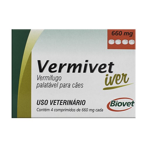 Vermivet Iver 660mg para Cães Uso Veterinário com 4 Comprimidos