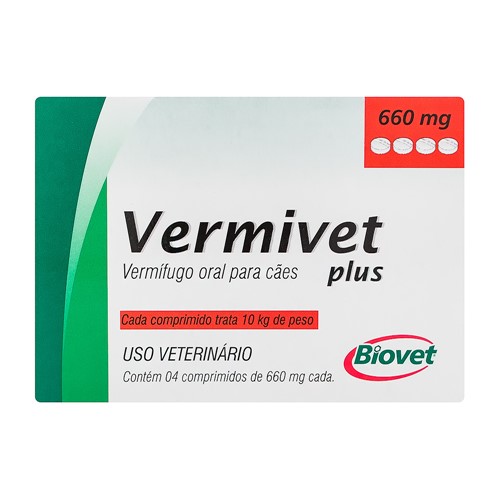 Vermivet Plus 660mg para Cães Uso Veterinário com 4 Comprimidos