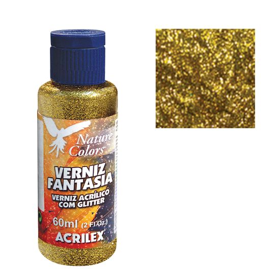 Verniz Fantasia Brilhante com Glitter Acrilex 60ml 201 Ouro