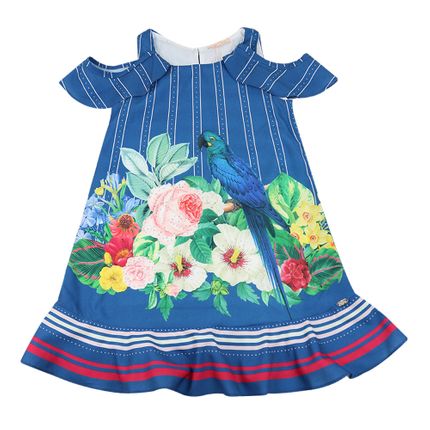 Vestido a Babado Arara e Flores - Azul - Petit Cherie-8anos