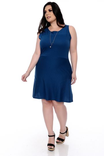 Vestido Azul Listra Plus Size 5707-46
