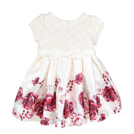 Vestido Baby Festa Floral com Renda Bordada - Marfim com Vermelho - Petit Cherie-3-6meses