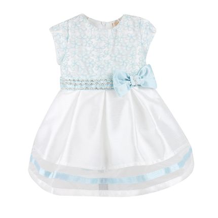 Vestido Baby Festa Flores com Cinto Bordado - Azul - Petit Cherie-0-3m