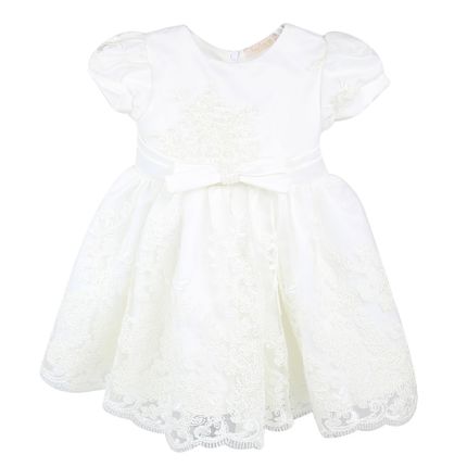 Vestido Baby Festa Laço e Renda Bordado - Off White - Petit Cherie-0-3meses