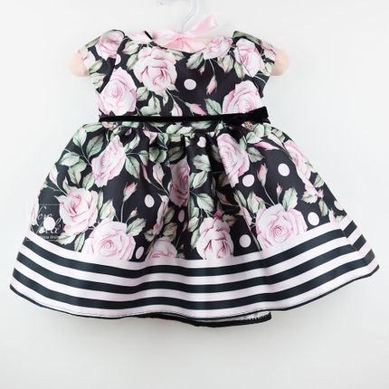Vestido Baby Festa Preto com Rosas - Petit Cherie-0-3meses