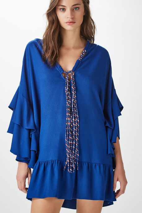 Vestido Curto Decote Rolote Mix Azul Mazarine - 40