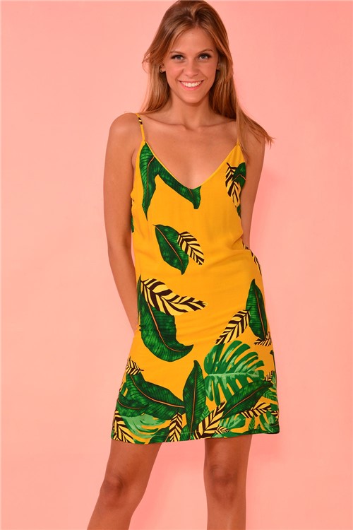 Vestido Curto Tropical - Amarelo Tamanho: P