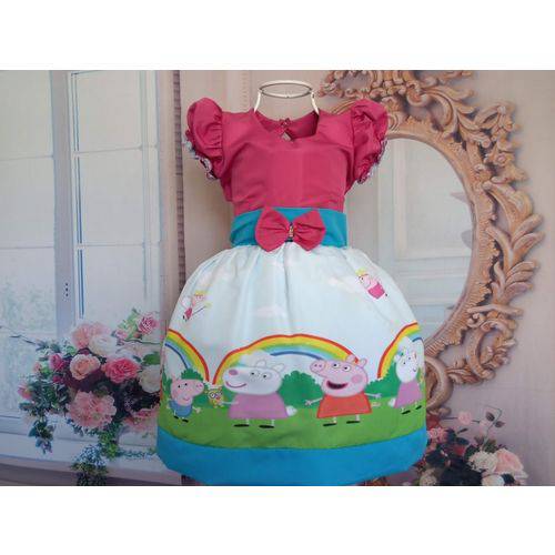 Vestido de Festa Infantil Peppa Pig Arco-íris