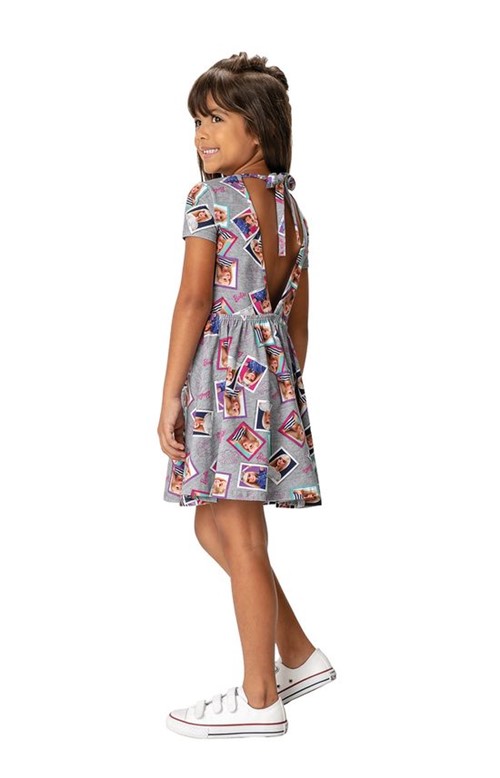 Vestido Evasê Barbie® Decote Costas Menina Malwee Kids Cinza Claro - 6