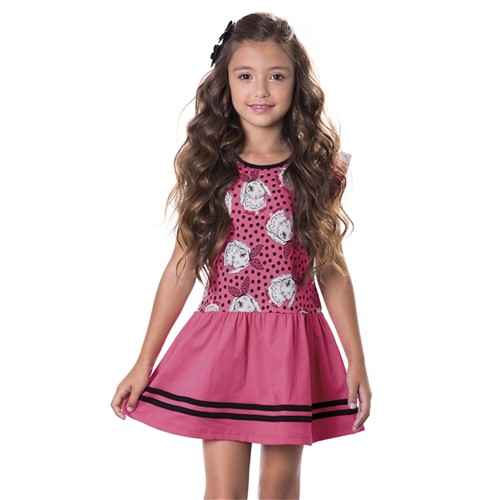 Vestido Infantil em Malha Rosa Estampa Coelhinhos Loopy 8 Anos