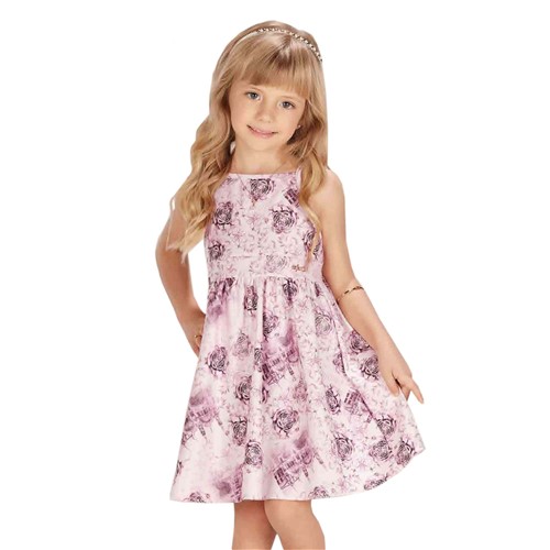 Vestido Infantil Estampa de Rosas e Decote Nas Costas com Renda - Infanti 2