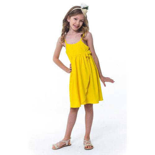 Vestido Infantil Menina de Alça C/ Renda Amarelo - Tamanho 1