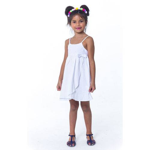 Vestido Infantil Menina de Alça C/ Renda Branco - Tamanho 3