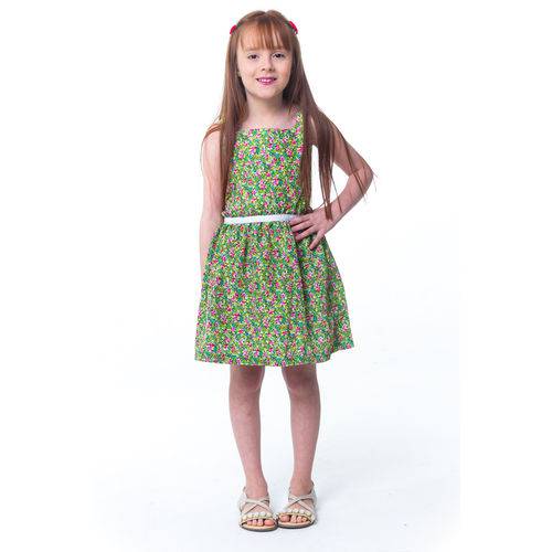 Vestido Infantil Menina Estampa Floral Verde - Tamanho 4