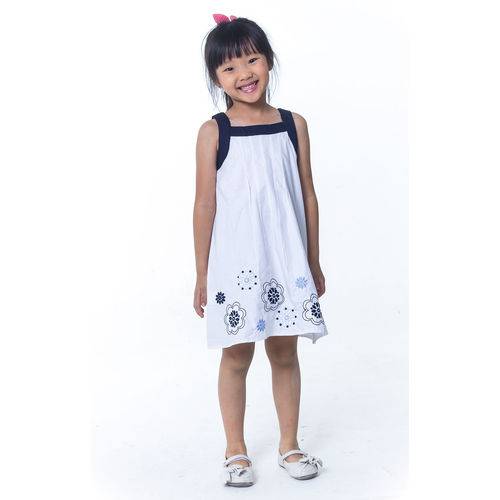 Vestido Infantil Menina Regata C/ Flores Azul - Tamanho 2