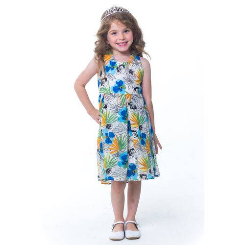 Vestido Infantil Menina Regata C/ Flores Azul - Tamanho 1