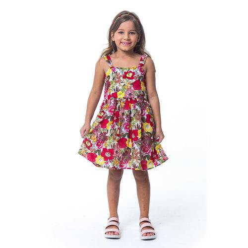 Vestido Infantil Menina Rodado Floral Vermelho - Tamanho 2