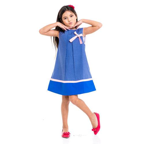 Vestido Infantil Menina Sem Manga Azul - Tamanho 4