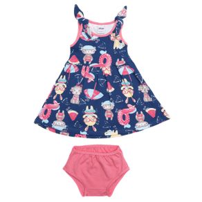 Vestido Infantil para Bebê Menina - Azul Marinho M