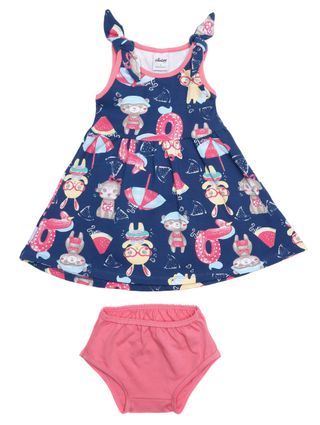 Vestido Infantil para Bebê Menina - Azul Marinho