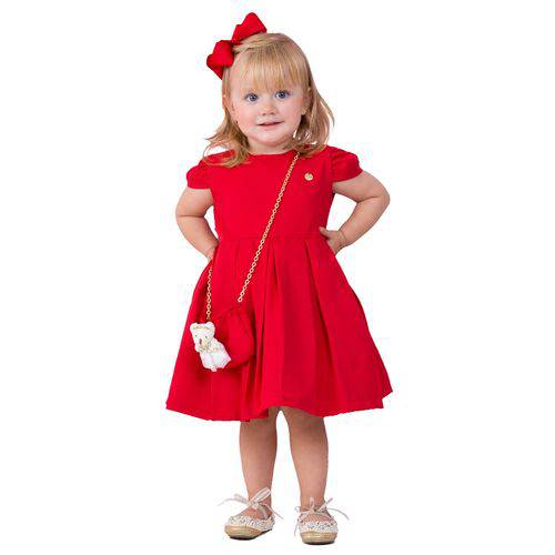Vestido Infantil Pupi Baby com Bolsinha de Ursinha Vermelho