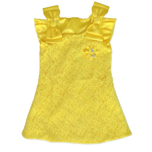 Vestido Infantil Renda Laço Amarelo Tamanho 4