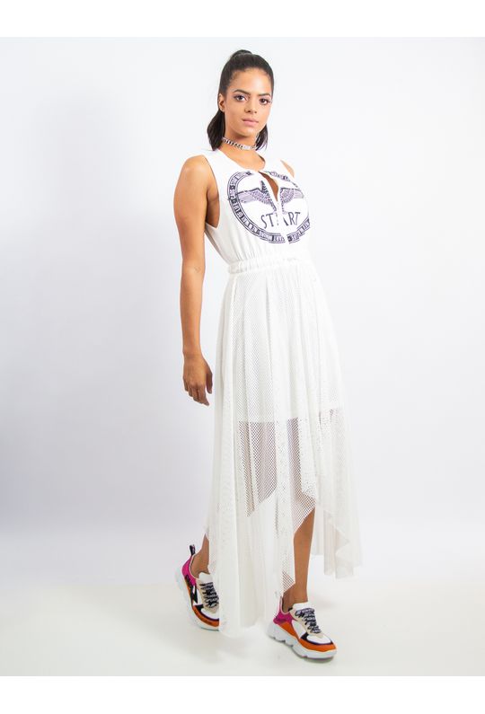 Vestido Longuete de Nylon e Tela com Silk Start - 38