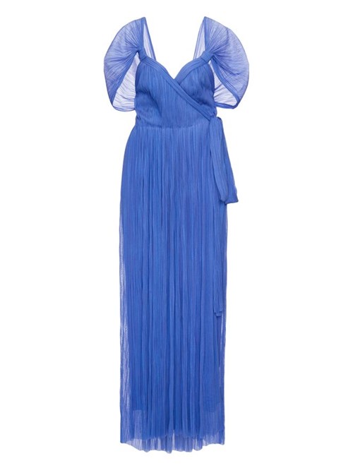 Vestido Maxi Plissado Amena de Seda Azul Tamanho 36
