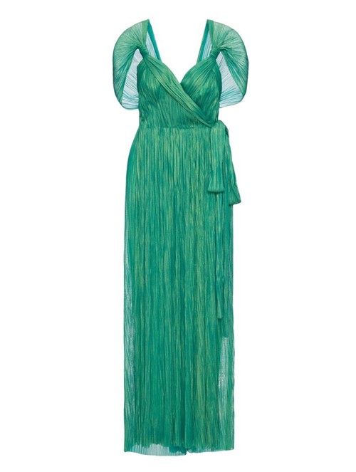 Vestido Maxi Plissado Amena de Seda Verde Tamanho 38