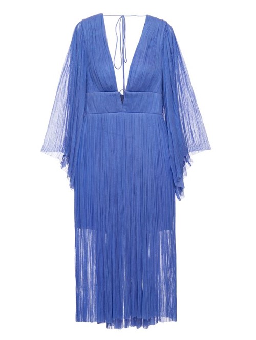 Vestido Midi Plissado Zakiya de Seda Azul Tamanho 40