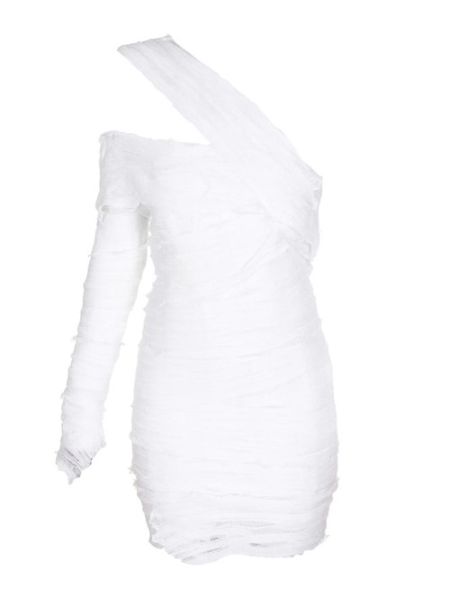 Vestido Mini Assimétrico Bandage Branco Tamanho 38