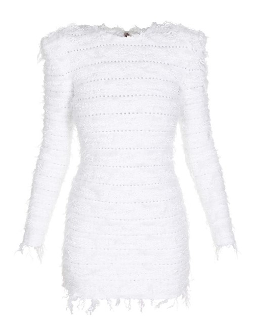 Vestido Mini Frayed Tweed Branco Tamanho 36