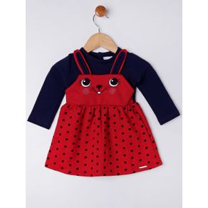 Vestido Moletom Infantil para Bebê Menina - Azul/vermelho GB