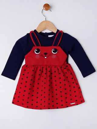 Vestido Moletom Infantil para Bebê Menina - Azul/vermelho